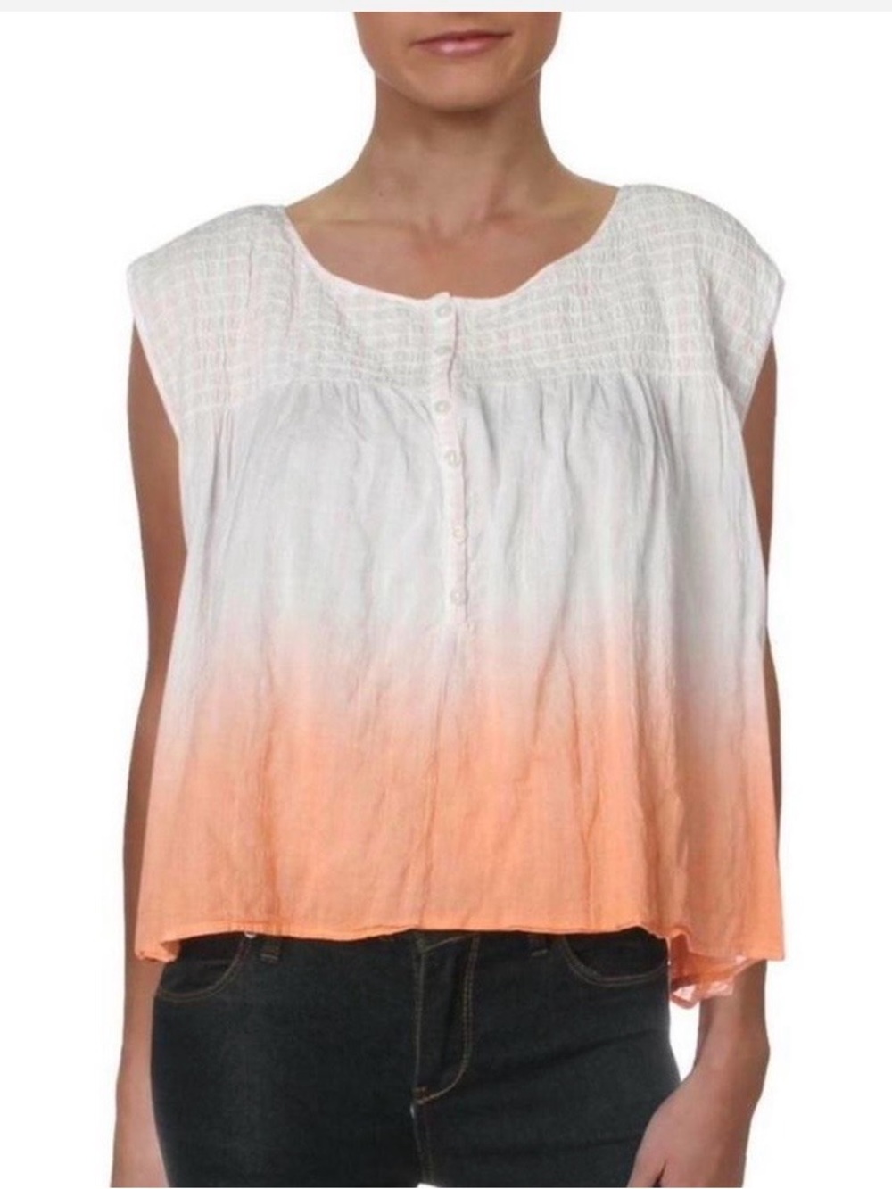 Free People Little Bit Of Something Ombre Oversized V-Neck Blouse in Size Large